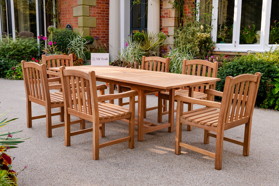 The Hartwell Six Seat Teak Table Chair Outdoor Garden Furniture