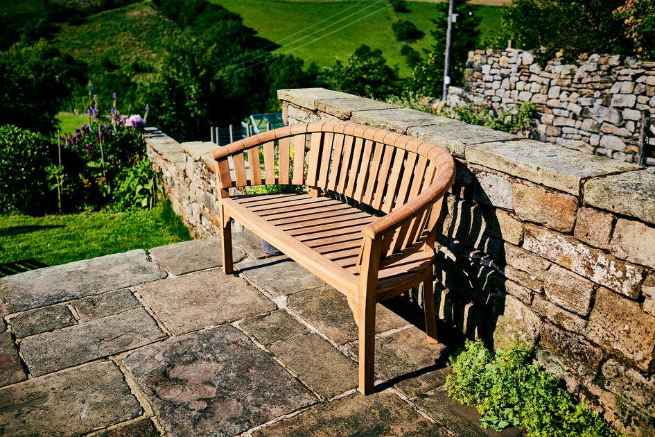 Small teak top garden bench
