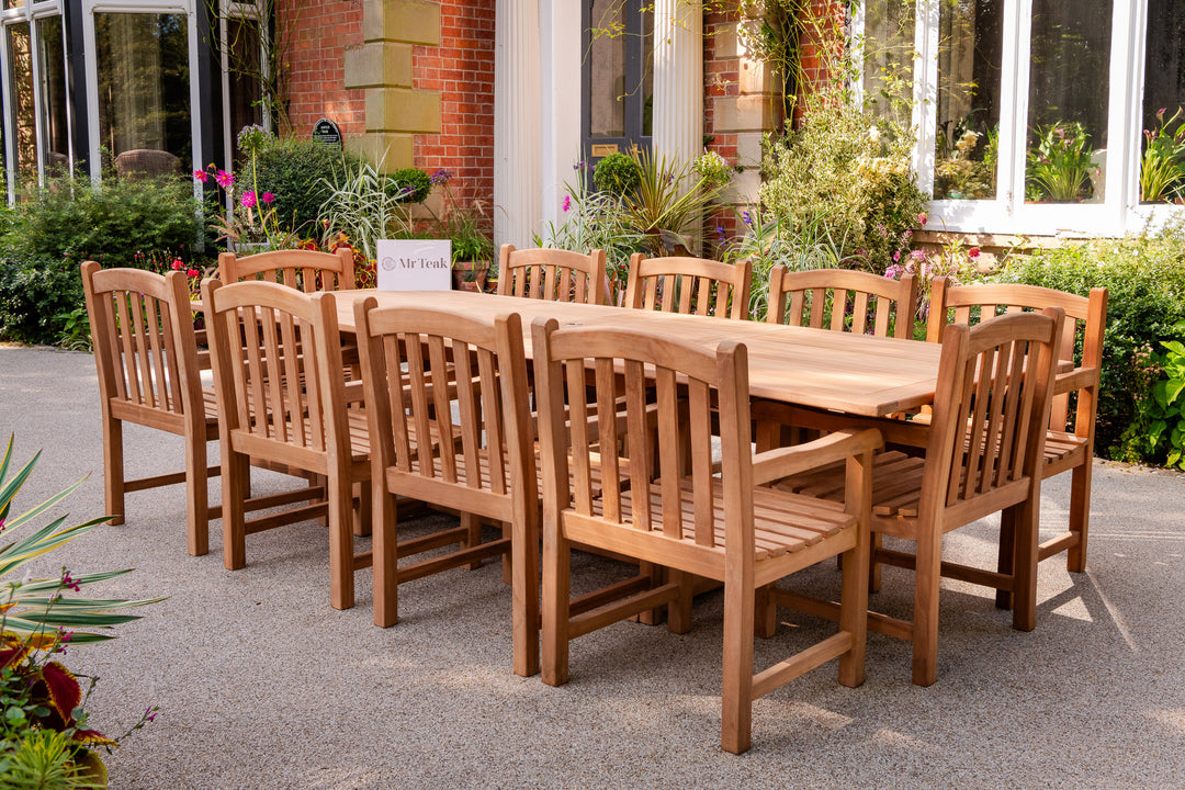 Hartwell Ten Seat Teak Table Chair Outdoor Garden Furniture Set